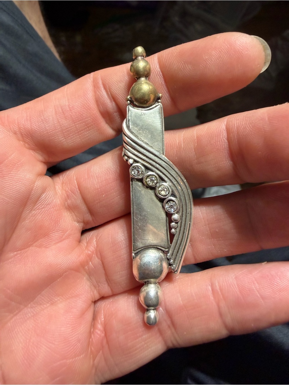 unique vintage 925 Sterling Silver modernist Rhinestone brooch